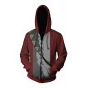 Guys Cool 3D Printed Colorblock Long Sleeve Full Zip Red Cosplay Hoodie