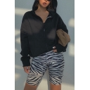 Womens Loose Popular Long Sleeve Zip Placket Plain Basic Short Sportswear Hoodie