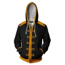 Popular 3D Anime Character Cosplay Costume Long Sleeve Zip Up Black & Orange Pullover Hoodie with Pocket
