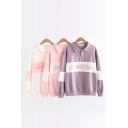 Lovely Cartoon Pig Pattern Long Sleeve Lapel Collar Button Front Color Block Henley Sweatshirt