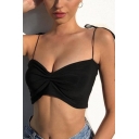 Edgy Looks Sleeveless Sweetheart Neck Bow-Tie Strap Ruched Plain Slim Crop Bustier for Women