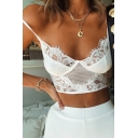 Sexy Plain Sleeveless Hollow Out See Through Lace Crop Bustier for Women