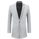 Mens Simple Long Sleeve One Button Notched Lapel Plain Longline Blazer Coat