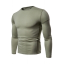 Mens Casual Solid Color Long Sleeve Crew Neck Slim Fit T-Shirt