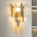 Multi Layer Flush Mount Wall Sconce with Oval Glass Shade Modernism 2 Heads Wall Lamp in Brass