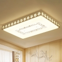 White Rectangle Flush Mount Lighting Modern Crystal LED Living Room Ceiling Fixture in Warm/White/3 Color Light