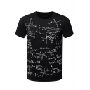 Black Funny Math Equation Printed Short Sleeve Crew Neck Daily T-Shirt