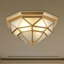Brass 3/4 Lights Flush Mount Fixture Colonialism Beveled Frosted Glass Prismatic Ceiling Mounted Light for Restaurant, 14