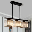 3/4 Lights Square Hanging Ceiling Light Modernism Clear Faceted Glass Dining Room Lighting in Black/Gold