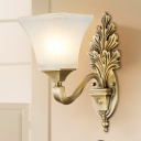 1/2-Bulb Sconce Lamp with Bell Shade Frosted Glass and Gold Metal Vintage Style Corridor Wall Lighting