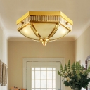 2 Bulbs Scalloped Flush Mount Lamp Colonial Gold Milk Glass Ceiling Lighting for Balcony