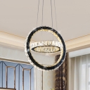 Black LED Hanging Chandelier Modern Style Crystal Ring Pendant Lighting Fixture for Living Room