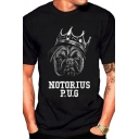 Mens Cool Letter NOTORIOUS PUG Printed Short Sleeve Crew Neck Black Graphic T-Shirt