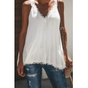 Womens Plain Lace Panel V-Neck Hollow Out Back Loose Relaxed Camisole Tank Top