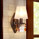 1 Light Tapered Sconce Vintage White Fabric Wall Mounted Light Fixture for Corridor with Flower Deco