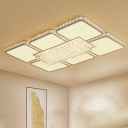 White Square Flush Mount Lighting Modern Style Crystal LED Living Room Ceiling Fixture in White/Warm Light