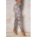 Sexy Girls' Brown High Waist Leopard Patterned Ankle Skinny Stretch Leggings for Gym