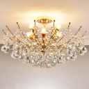 Cascade Crystal Ball Semi Flush Light Modern Chrome/Gold/Cognac LED Ceiling Light Fixture for Living Room