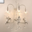 White Flared Chandelier Pendant Plexiglas 5 Lights Traditional Ceiling Light Fixture with Angels and Crystal Drops