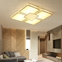 LED Square Flush Mount Lamp Modern White Crystal Ceiling Mounted Fixture for Living Room in White/Warm Light