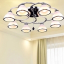 Conical Semi Flush Ceiling Light Simple Opal Glass 8 Lights Chrome Semi Mount Lighting for Living Room with Crystal Drop