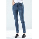 Winter Women's Simply Mid Rise Fleece-Lined Long Skinny Jeans in Light Blue