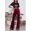Trendy Girls' High Waist Velvet Plain Slim Fit Full Length Flared Pants