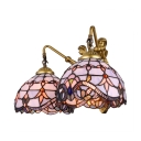 Baroque Style Domed Wall Light with Mermaid 2 Lights Stained Glass Lighting Fixture in Aged Brass