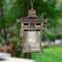 Industrial Lantern Hanging Lighting Metal and Clear Glass 1 Light Black/Bronze/Gold Outdoor Pendant Lamp for Porch