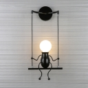 Swing Shape Wall Sconce with Little People Decoration Metal Modern 1 Light Wall Light Fixture in Black/White/Red