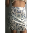 Trendy Stylish Girls' High Waist Zip Back Butterfly Patterned Split Detail Fitted Velvet Short A-Line Skirt