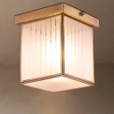 Square Porch Flush Mount Light Colonial Ivory Glass 1 Bulb Brass Close to Ceiling Lamp