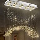 Bend Flush Mount Contemporary Crystal 10 Bulbs Nickel Ceiling Light Fixture for Bedroom