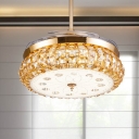 Gold Oval Ceiling Fan Lamp Modern LED Crystal Semi Flush Mount Light for Living Room, Remote/Wall Control
