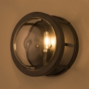 Round Shaped Wall Mount Light Modernist Metal and Clear Crystal 1 Bulb Black Finish Wall Lamp