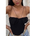 Edgy Girls Sleeveless Sweetheart Neck Strappy Ruched Slim Fit Black Bodysuit for Party