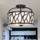 Iron Black Semi Flushmount Round 4-Light Contemporary Ceiling Flush Mount Lamp with Branch Pattern