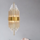Modern Linear Sconce Light Fixture 2-Bulb Crystal Wall Mount Lighting in Gold for Indoor
