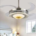 Circular Ceiling Fan Light Modern Crystal Silver Led Flush Mount with Remote Control/Wall Control/Remote Control and Wall Control
