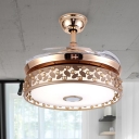 Gold Drum Ceiling Fan Lamp Modern LED Metal Semi-Flush Mount Light for Dining Room
