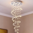 Spiral Crystal Flush Ceiling Light Modern Style 5 Lights Nickel Flushmount Lighting