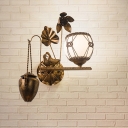 1 Light Dining Room Wall Lighting Idea Country Antique Brass Sconce Light Fixture with Orb Opal White Shade