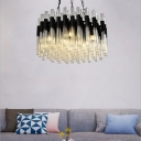 Black Drum Chandelier Lamp Contemporary 8 Heads Fluted Crystal Hanging Ceiling Light