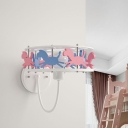 Drum Metal Cage Wall Light Sconce with Cartoon Horse Design Kids 1 Bulb Flush Wall Sconce in Pink