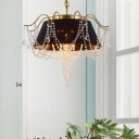 Traditional Flared Iron Chandelier 4-Light Black Hanging Ceiling Pendant with Crystal Droplet