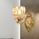 1/2 Lights Wall Lamp Modern Floral Crystal Sconce Light Fixture in Brass for Living Room