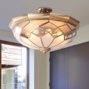 Colonial Dome Ceiling Mount Light Fixture 8 Bulbs Clear Glass Semi Flush Chandelier in Brass for Living Room