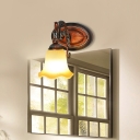 Frosted Glass Copper Sconce Flared 1/2/3 Lights Traditional Wall Mounted Vanity Light