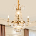 Empire Chandelier Light Fixture with Candle Luxury Crystal 4 Heads Chandelier Pendant Light in Brass Finish