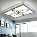 Rectangle Living Room Flush Mount Modern Acrylic LED White Ceiling Lighting in Warm/White/3 Color Light with Crystal Deco